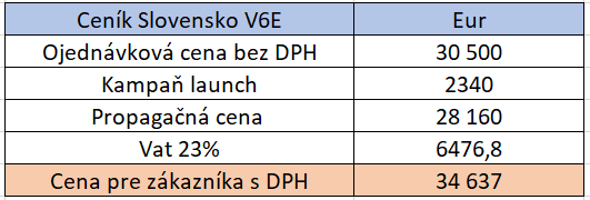 Cenník V6E